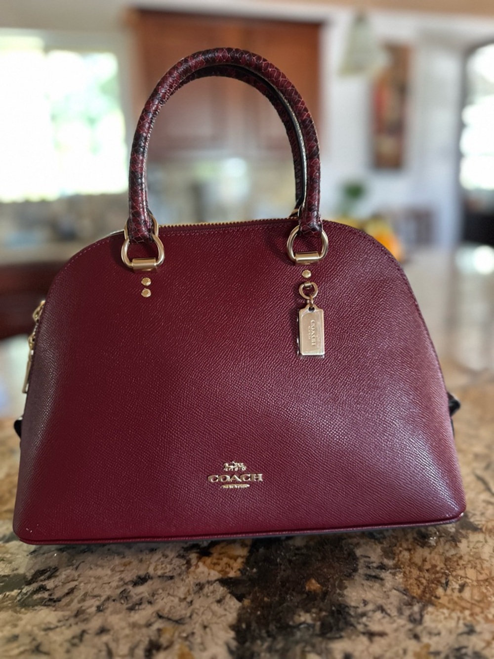 Coach Burgundy Leather Dome Satchel with Gold Hardware